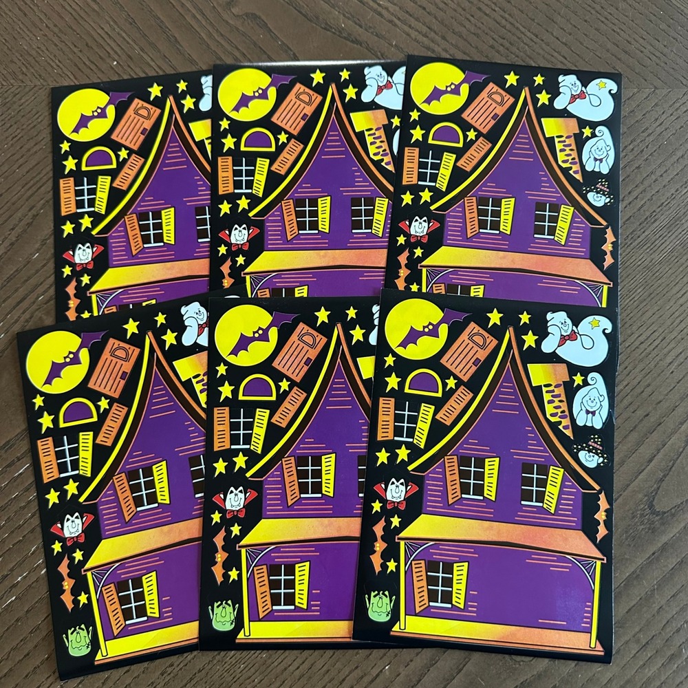 6 Pack Halloween Haunted House Sticker Sheets Ghosts Bats Vampire Spooky Decor